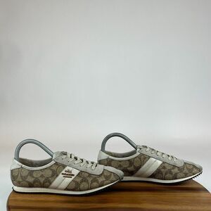 Womens Coach Monogram Leather Brown Casual Shoes Sneakers Size‎ 7 M GUC